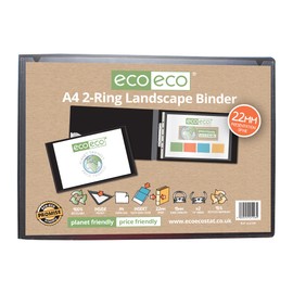 eco-eco A4 95% Recycled Presentation 22mm Spine 2 Ring Landscape Binder Black, ec0146