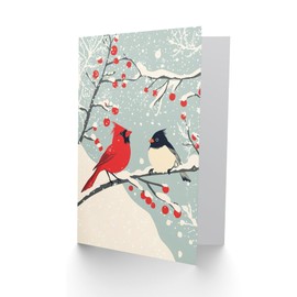 Artery8 Cardinal Birds on Berry Tree Winter Blank For Him Or Her Art Xmas Festive Christmas Card