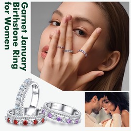 RANDES Aquamarine Ring 925 Sterling Silver Band Rings for Women Two Row Aquamarine Stone March Birthstone Ring Size 10