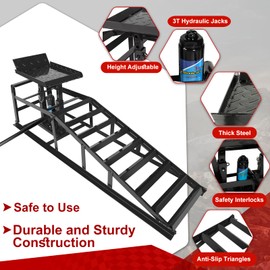 EASYBERG 2pcs Hydraulic Car Ramps, 3T 6600LBS Low Profile Car Lift Service Vehicle Ramps for Oil Changes, Car Ramps with Support Jack for Auto Vehicle Maintenance and Repair Black