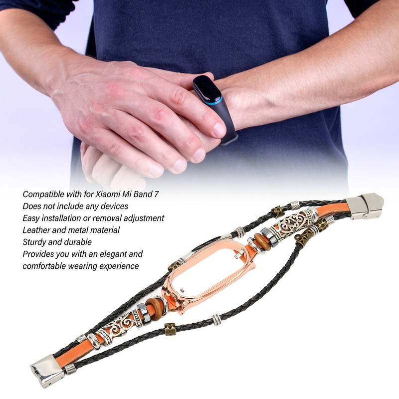 for Xiaomi Mi Band 7 Leather Strap Metal Snap Retro