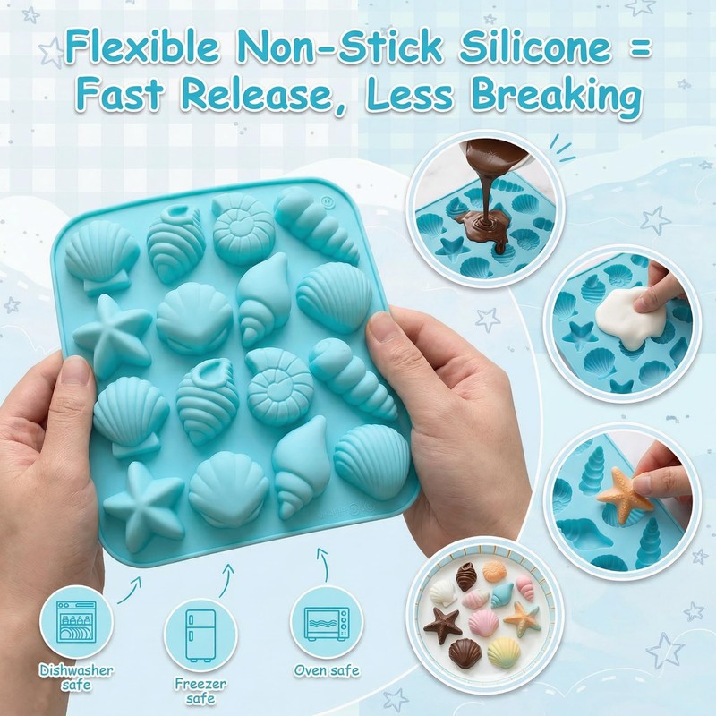 3Pcs Seashell Silicone Molds, Ocean-Themed Baking Molds for Making Chocolates,