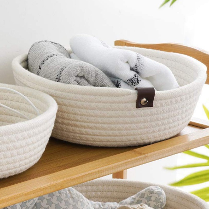 3 Piece Cotton Rope Woven Storage Basket Set Round Cotton