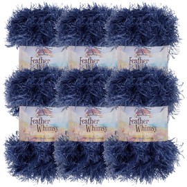 JubileeYarn Feather Whimsy Eyelash Yarn - 50g/Skein Fine Polyester Fur - Midnight Blue - 6 Skeins
