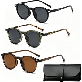 3 Piezas Gafas Luz Azul UV400 Cuadradas Retro Incluye Negro Verde Marrón