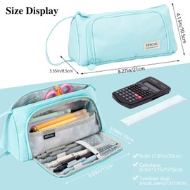 Large Pencil Case, Aesthetic Pencil Case, Handheld Cute Pencil Case with Zipper Compartments, Oxford Stationery Storage Pencil Pouch Pen Case for Adults Kids Teens School Student Office (Blue)