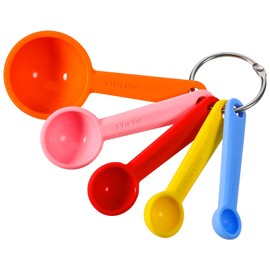 5 Pcs Silicone Measuring Spoons Cups Teaspoon Tablespoon with Hang Hole Stackable Colorful Kitchen Measuring Cups Spoons for Cooking Coffee Spices, 5 Sizes
