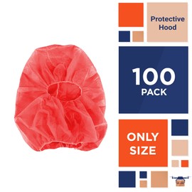 EZGOODZ Red Disposable Hood Caps One Size. Pack of 100 Disposable Bouffant Hoods. 18 GSM Polypropylene Disposable Hoods with Elastic Band. Well-Ventilated Protective Caps Hoods Hairnets Unisex