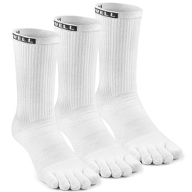 VWELL Toe Socks for Men Women Running COOLMAX Mid-Calf Finger Socks Athletic Breathable Five Toe Design Quick Dry, 3Pairs, White, Medium