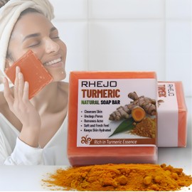 Turmeric Soap, Natural Turmeric Soap Bar, Handmade for all Skin Types, Unclogs Pores, Acne Remover, Moisturises, Hydrates and Cleanses Skin, 100% Vegan, Organic and Cruelty Free, For Face & Body