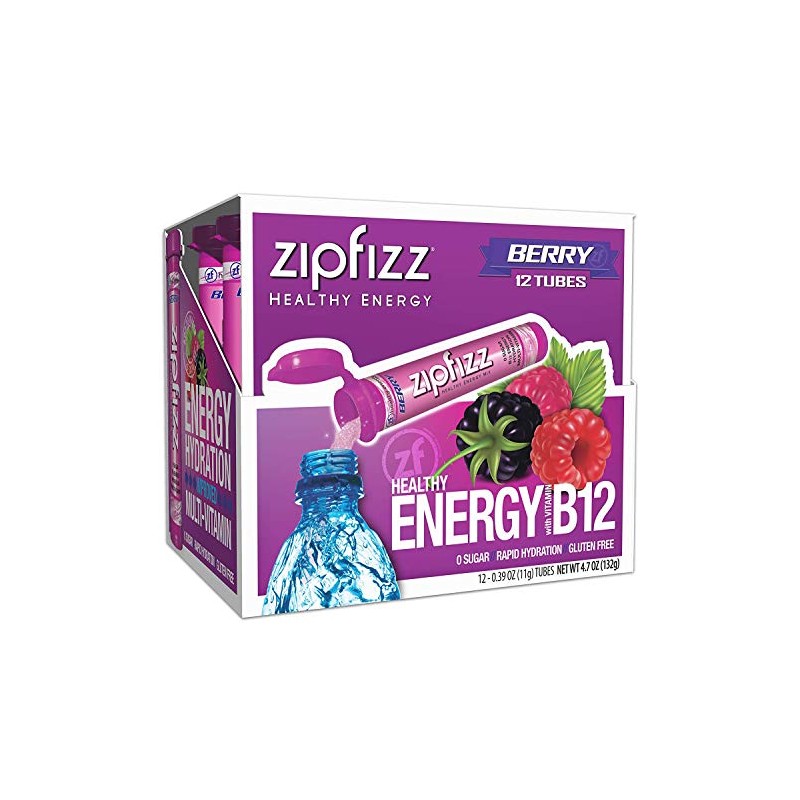 Zipfizz Daily Energy Drink Powder, Berry, 12 Pack | 3-in-1