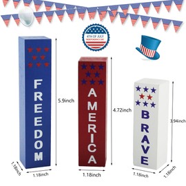 4th of July Tiered Tray Decor for Home Wooden Block Decor Patriotic Decorations 3PCS Independence Day Table Wood Tabletop Signs Decorations Tiered Tray Tabletop Decor Wooden Block Sign