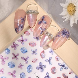 Chisafly Nail Stickers, Flowers, Hydrangea, Petals, Flower Stickers, Colorful, Summer Flowers, Rainy Season, Set of 6