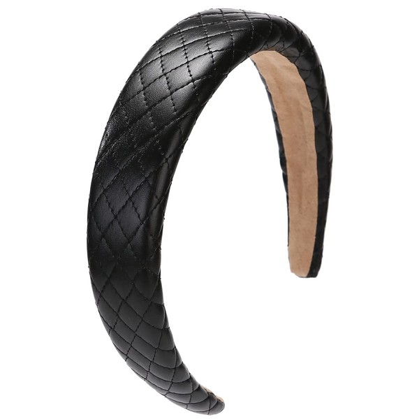 LONEEDY 4.3 cm Leather Hard Headband Wide Headband Padded Headband Hair Band for Women (Square Black)