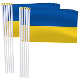 Ukraine Handheld Small Flag Set,10 PCS 5×8 Inch Mini Ukrainians Hand Held Banner,Tiny Digital Printed Polyester Banner