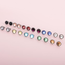 JUSTJANDM 11 Pairs Crystal Rhinestone Stud Earrings Gold Plated Stainless Steel Multicolor Dance Stud Earrings Set for Women (Silver 10mm)