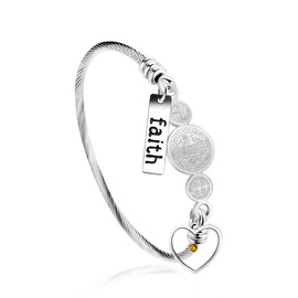 Yongxu Stainless Steel Twisted Rope Saint Benedict Medal Bangle Bracelets for Men And Women，Cross Catholic Religion St. Benedict Bracelet Mustard Seed Faith CSPB Christian Jewelry for Church Prayer