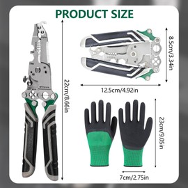 Wire Stripper, 16 in 1 Foldable Cable Stripper Multifunctional Cable Stripper with Gloves, Wire Stripper for Cutting Cable and Wire