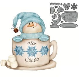 Snowman Cocoa Cup Metal Die Cuts, Christmas Snowman Cup Metal Cutting Dies Cut Stencils Card Paper Craft DIY Template Metal Cutting Dies Album Embossing Paper Dies for Card Making Scrapbooking