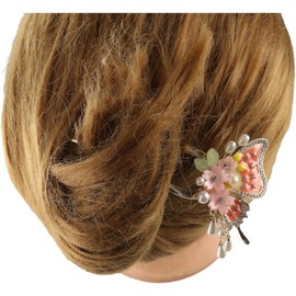 2PCS Metal Butterfly Flowers Hair Stick, Vintage Pearl Tassel Hair Stick Flower Hair Hairpin Clips Hair Jewelry Accessories for Women (Pink, One size)