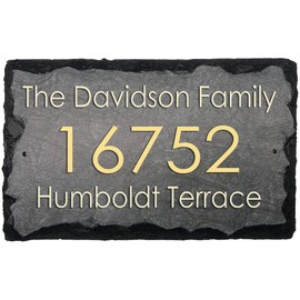 Sassy Squirrel Beautifully Handcrafted and Customizable Slate Home Address Plaque (16"x10" or 12"x8") Improve the curb appeal of your property with this bespoke house sign.