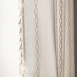 Deeprove - Cortinas bohemias blancas de 72 pulgadas de largo con borla para puerta divisora de habitación, bordado bohemio marroquí transparente rústico de lino de algodón rústico para ventana de