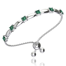 Belinda Jewelz - Birthstone Bolo Bracelet, Birthstone Bracelet with 6 Square-Cut Stones, 925 Sterling Silver Emerald Bracelets for Women, Stackable Emerald Bracelet with Bolo Closure, 11”