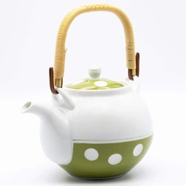 Gyokuyu 03977 Yoshida Ware Vice Thousand Kilns Round Earthen Bottle, Polka Dot, Green