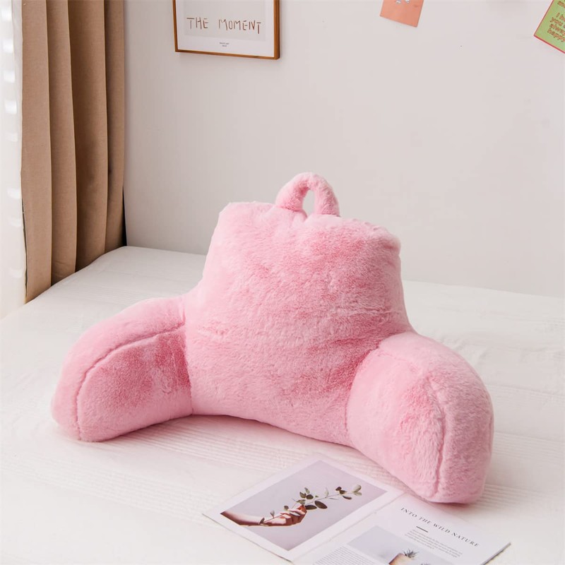 Holawakaka Standard Faux Fur Bed Rest Pillow with Arms, Rabbit