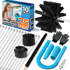 FOSTO 25 Feet Dryer Vent Cleaner Kit, 10-Piece Dryer Cleaning Tools Include Dryer Vent Brush, Dryer Lint Vacuum Attachment, Dryer Lint Trap Brush, Vacuum & Dryer Adapters