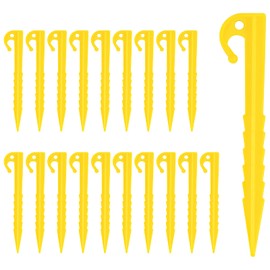 Mikihat Pack of 20 Plastic Pegs, 14.5 cm Plastic Tent Pegs, Tent Nails, Robust Pegs, Camping Ground Anchors, Plastic, Garden Pegs, Tent Stakes, for Tents, Camping, Garden and Outdoor, Black (Yellow)