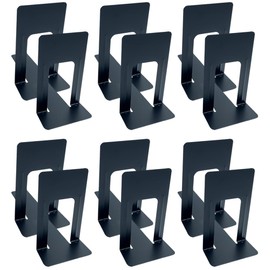 Huron Large 9" Steel Non-Skid Metal Book Ends for Shelves Heavy Duty Bookends, Black, Pair (1/3/8/24/72 pr) (3)