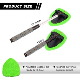 ZNDAW Car Windshield Cleaning Tool, Automotive Window Cleaner with Extendable Handle & Microfiber Towel Pads, Vehicle Detailing Brush Glass Wiper Cleaning Kit for Car Office Home (Green)