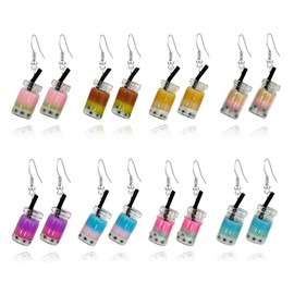 RCHENGYANUIMA 8 Pairs Funny Tricolor Pearl Milk Tea Dangle Earrings for Women Creative Unique Earring Set Gift Party Jewelry, Zinc, No Gemstone