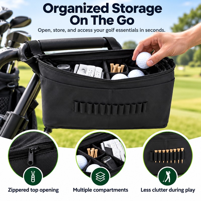 Golf Push Cart Accessory Bag for On-Course Storage – Waterproof
