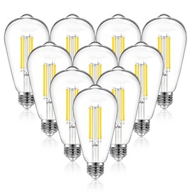 DAYBETTER 10 Pack LED Lights, Vintage LED Edison Bulbs 60 Watt Equivalent, ST58 Antique Filament Light Bulbs, E26 Dimmable Bulb with Natrue White 5000K, Brightness 8W, 800LM, Clear Glass