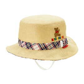 Mikihouse 12-9102-494 Hat, S, 18.9 - 19.7 inches (48 - 50 cm), Beige, UV Protection, Straw Style, Bear, Sunshade Cover, Elastic Included, For Boys, Girls, Babies, Kids, Children's Clothing, S, Beige