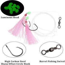 Saltwater Fishing Bait Rigs, 5 Packs Flasher Lures Bait Flounder Rigs Colorful with Mono Leader Swivel Luminous Beads Fishing Rigs for Sea Bass Trout Perch