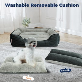 Miguel Washable Cat Beds for Indoor Cats with Removable Cushion/Pillow, Easy to Wash Small Dog Bed with Side, Large Rectangle Kitten Bed Cuddle Puppy Bed with Anti-Slip Bottom, Dark Gray 20 Inch