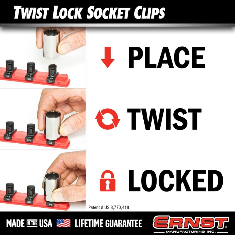Ernst Manufacturing 3/8-Inch Dura-Pro Twist Lock Socket Clips, 15-Pack, Black