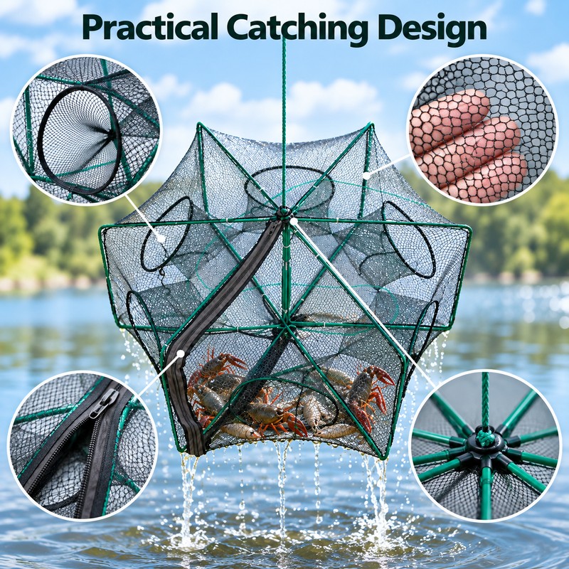 6 Hole Folding Fishing Trap Net 40CM 50CM 60CM –