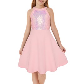 GRACE KARIN Tween Girls Dress Sequin Formal Easter Dress for Teen Girl Holiday Birthday Party Prom Dress Clothes Size 14 Pink
