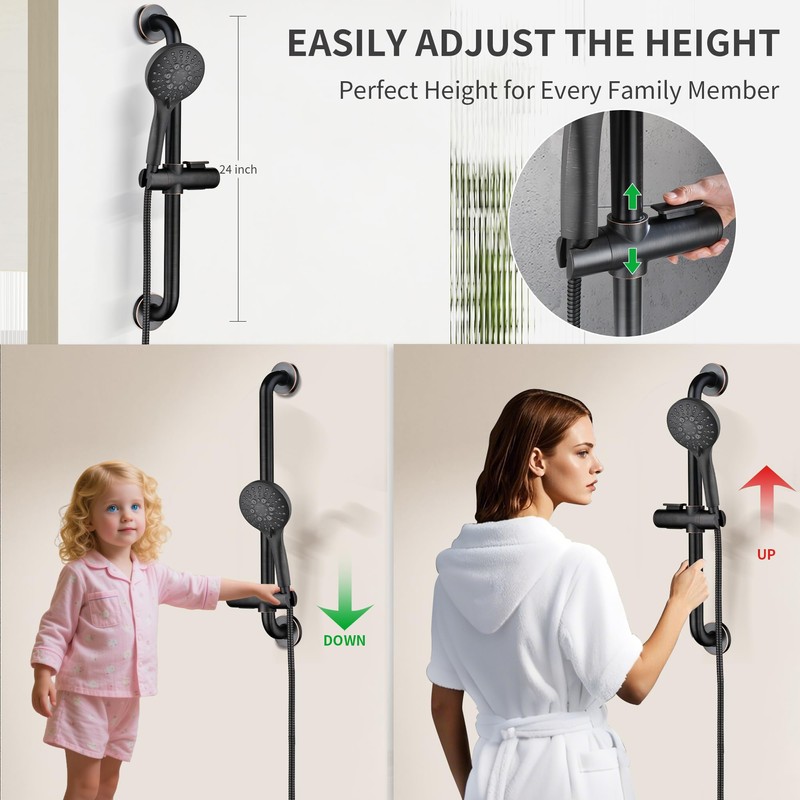 BRIGHT SHOWERS Slide Bar Shower Set with Handheld Shower Head,
