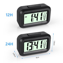 Vicloon Digital Alarm Clock Bedside, LED Display Clocks with Adjustable Snooze 12/24Hr,Temperature, Date,Timer, Light control Portable Alarm clocks for Bedroom Home Office Kitchen（Black）
