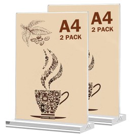 Pack of 2 A4 Table Stands, Price Tags Stand, A4, Table Stand, Acrylic T-Stand for Brochures, Menu Card, Advertising, Photo Frame, Menu Card Holder for Restaurant, Cafe, Office, Photos, Shops, Shop