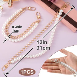 Isslly 1PCS Pearl Purse Extender Chain, Gold Bag Charm Handle, 10 mm Pearl Short Straps Replacement Decoration for Crossbody Bags, Handbags, Accessories for Bags with Metal Buckles