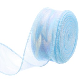 MECCANIXITY 1 1/2" Wide Sparkly Sheer Wired Organza Ribbon Pastel Shimmer Iridescent Chiffon Ribbons 25 Yard Sky Blue for Gift Wrapping Bouquet Wedding Bows
