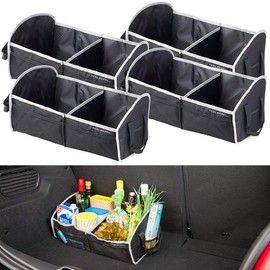 PEARL Car Organiser: Set of 4 Foldable Boot Bags, 2 Carry Handles & Divider (Boot Organiser Bags, Non-Slip Boot Bag, Tool Box)