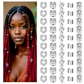 TIESOME 50 PCS Dreadlock Beads Locs Accessories, Gold Hair Jewelry for Braids, Adjustable Hair Cuffs, Hair Beads for Men and Women, Hair Rings Decorations for Dreadlocks, Braids,Extensions(Silver)