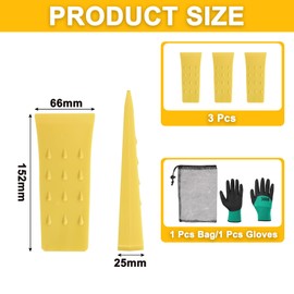 QUARKZMAN Plastic Felling Wedge Pack of 3 ABS Plastic Forestry Wedge 152 mm Splitting Wedge for Wood Plastic Wedges Felling Wedge with Gloves with Bag for Impact Wrench Felling Wedges Yellow